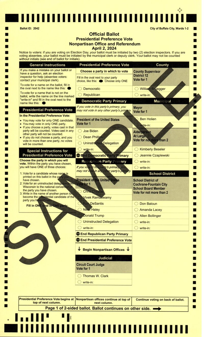 April 2, 2024 Spring Election Sample Ballot